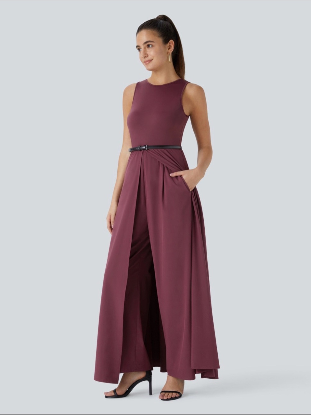 HALARA Sleeveless Plum Wide-Leg Jumpsuit